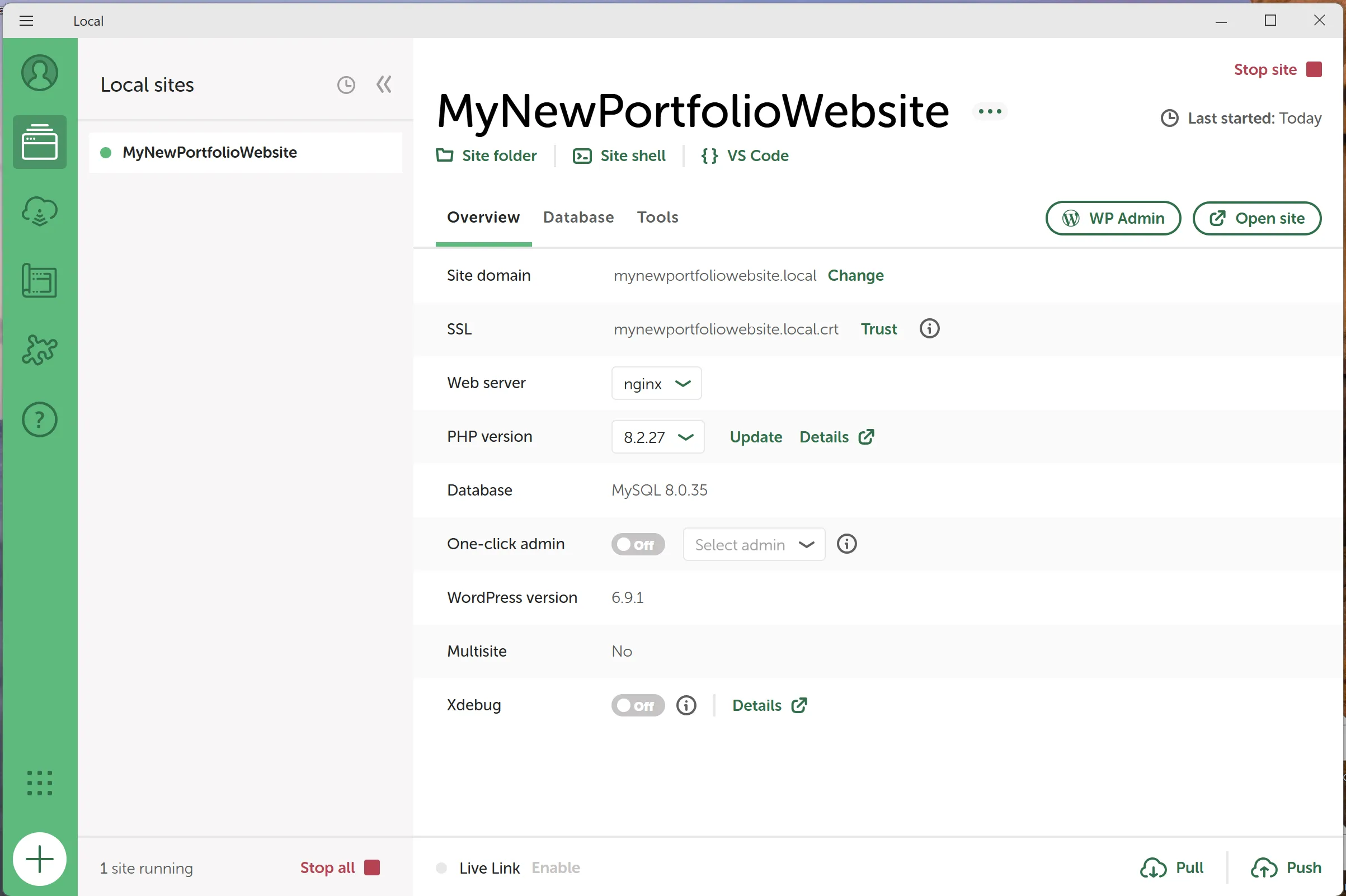 local setup dashboard