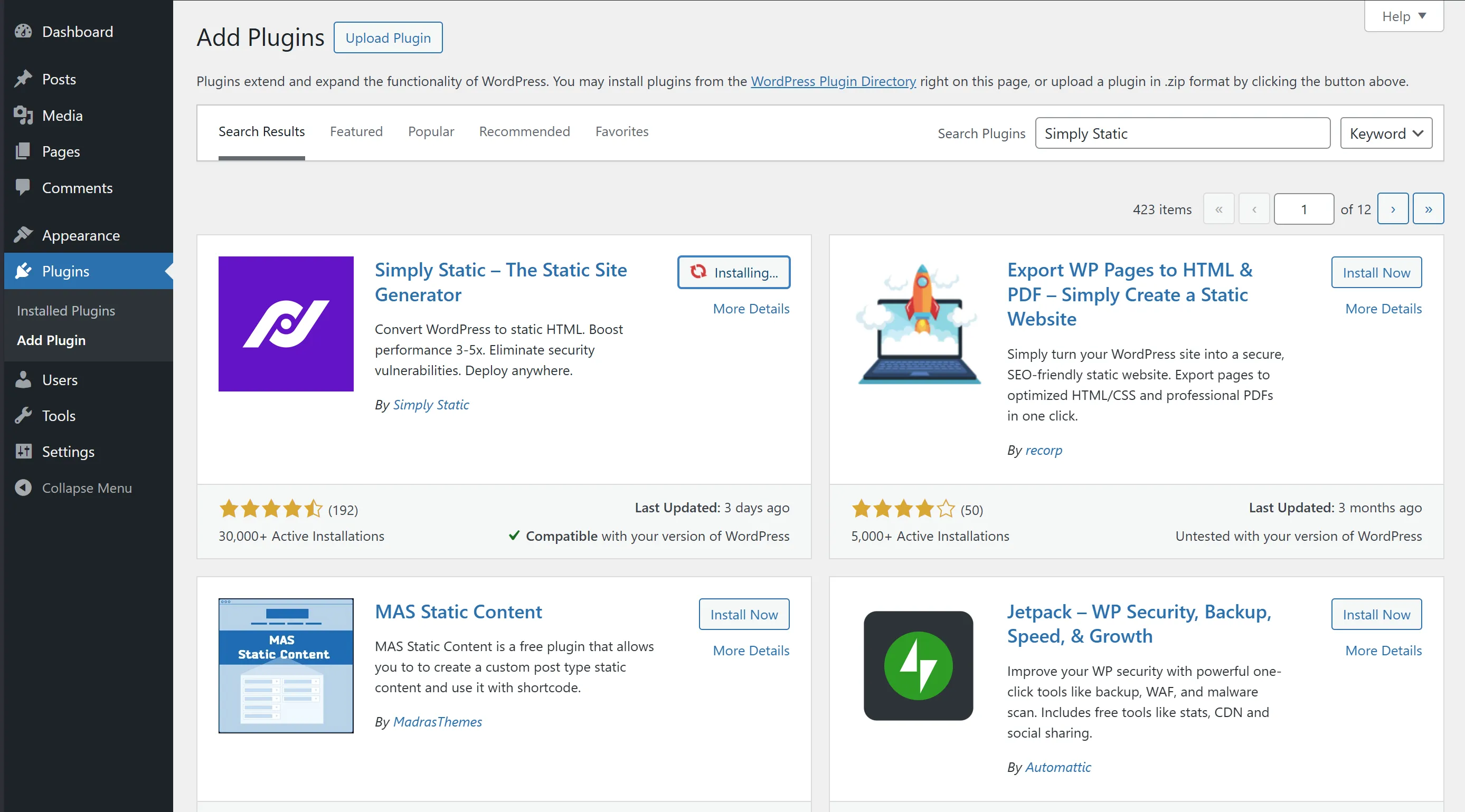 install simply static