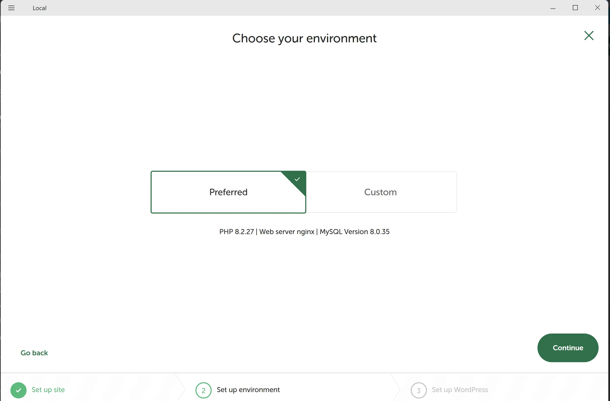 local setup environment